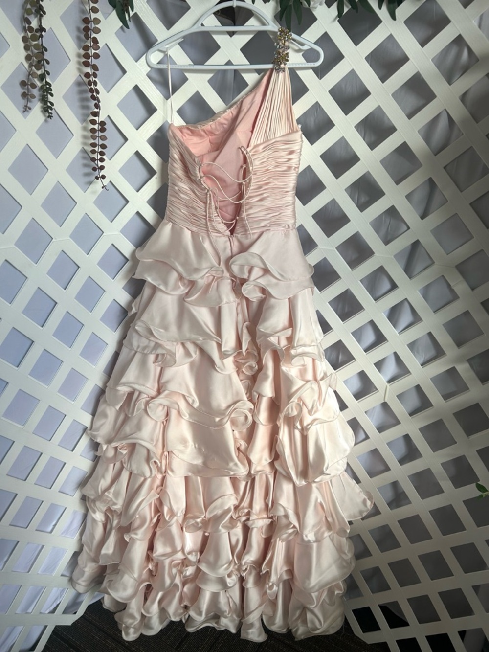 Mac Duggal Couture Pink Ruffle Prom Dress One Shoulder Beaded Formal 6 Blush - Picture 4 of 9